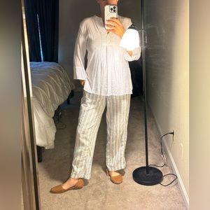 Petites Wide Leg Drawstring Palazzo Pants Size:4P Color: blue/white striped